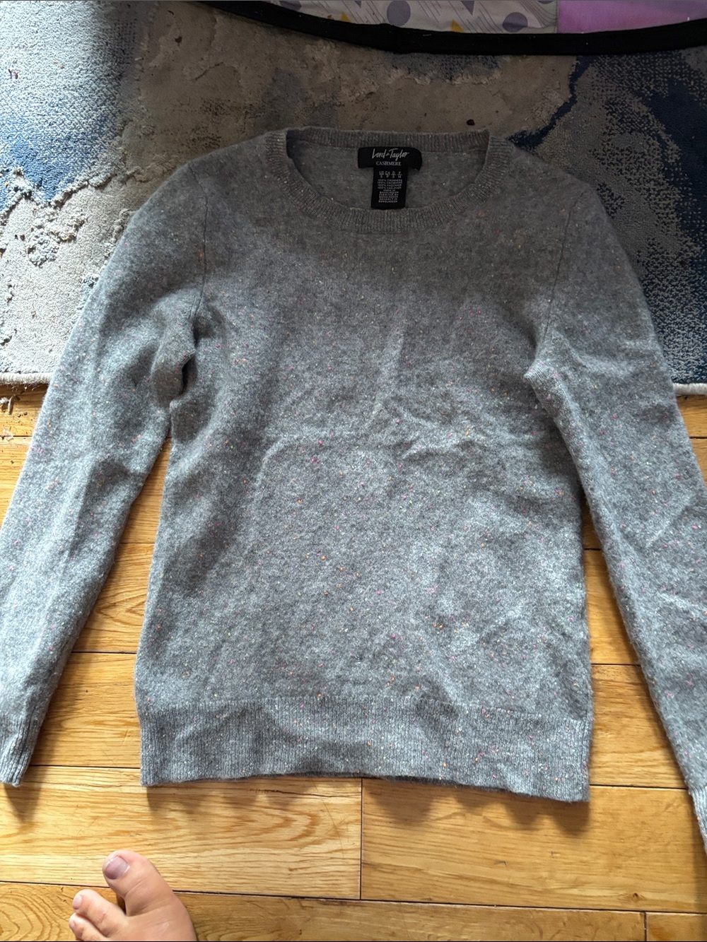 Lord & Taylor Cashmere Gray Heather Crewneck Sweater